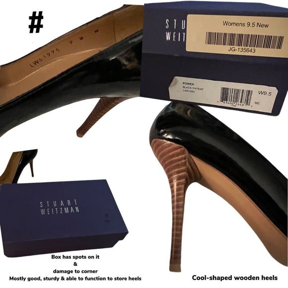 NWT $450* Stuart Weitzman | Power | Black Patent Leather | Heels | Size 9.5 - Picture 10 of 11
